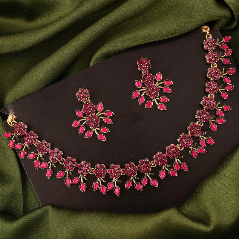 Tehzeeb Creations Gold Polish Pack of 1 Gold-Polished Choker Necklace Set With Earring For Women & Girls