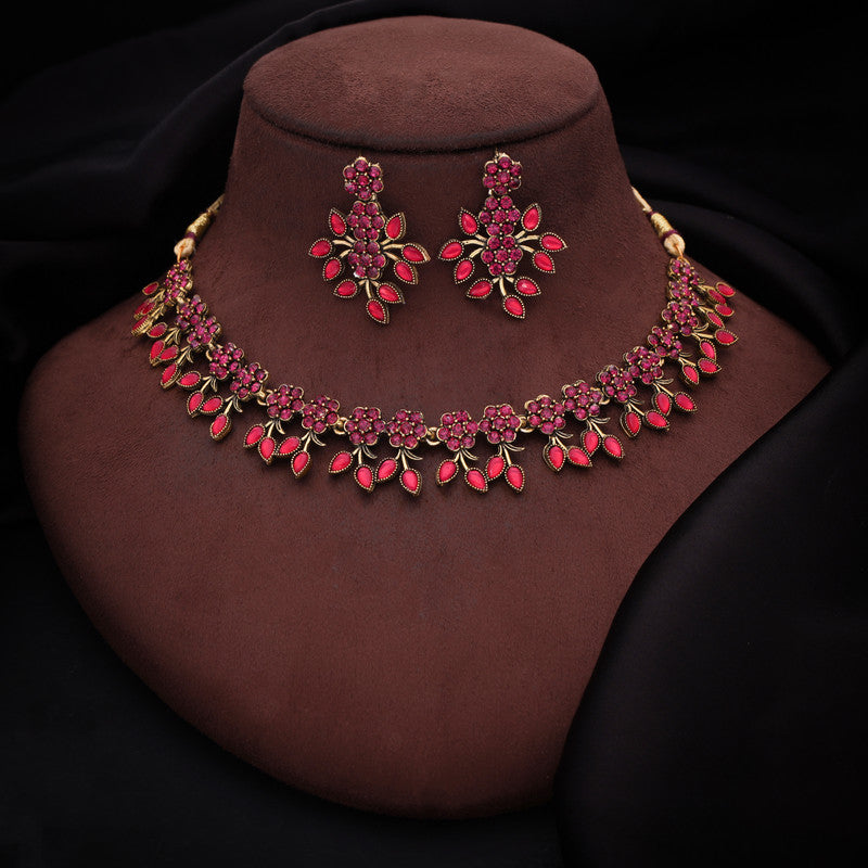 Tehzeeb Creations Gold Polish Pack of 1 Gold-Polished Choker Necklace Set With Earring For Women & Girls