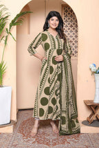 Miravan Women'S Polka Dot Printed Pure Cotton Anarkali Kurta With Dupatta - Distacart