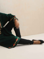 trueBrowns Green Kashmiri Floral Embroidered Woollen Phiran Kurta - Distacart