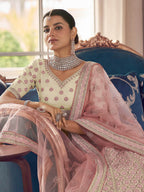 Myra White Art Silk Heavy Embroidered Lehenga