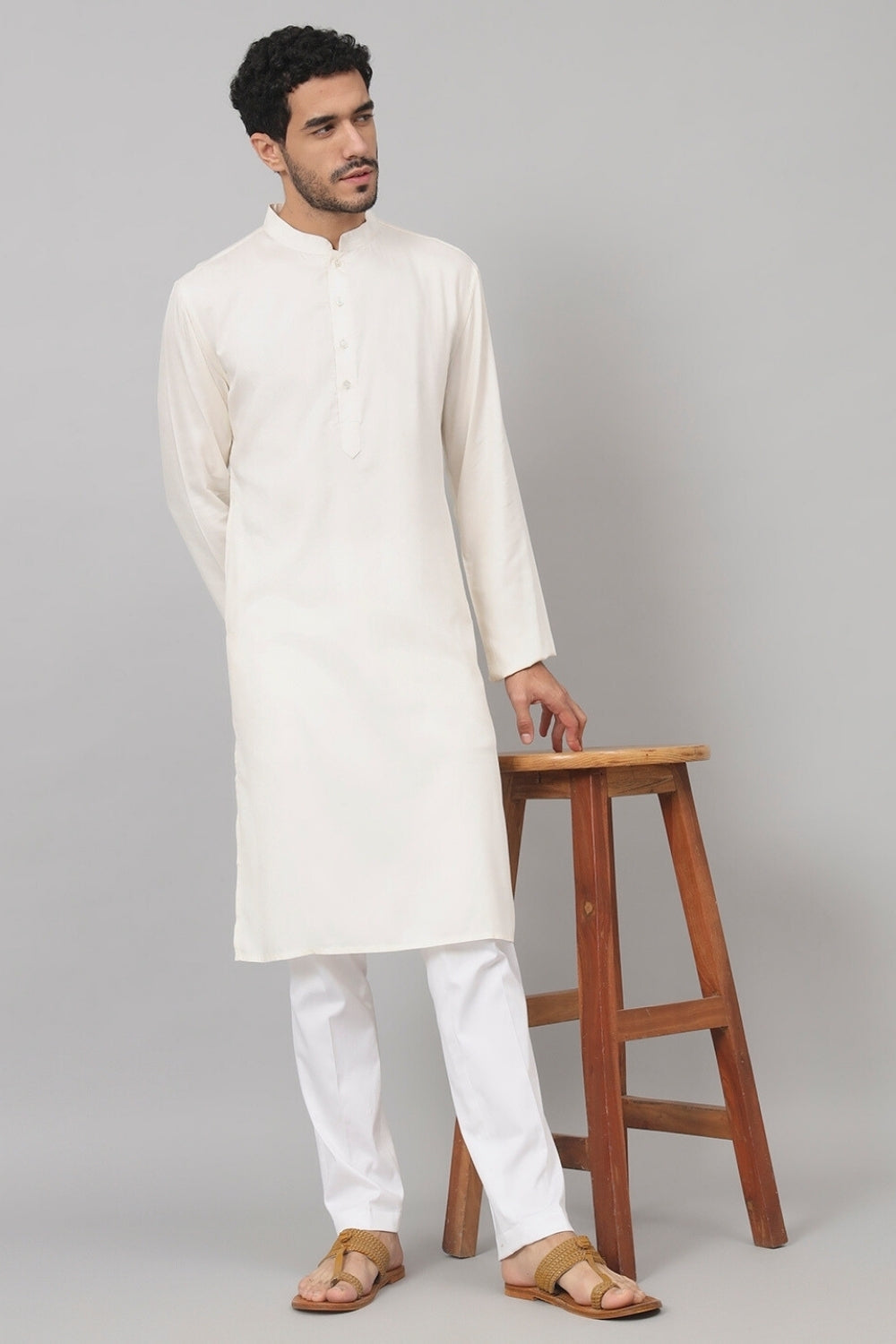 Giza Cotton Off White Plain Kurta by Hilo Design