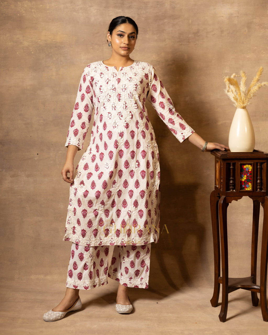 Gharana India Cotton Coord Floral Printed Kurta With Palazzo Set - Distacart