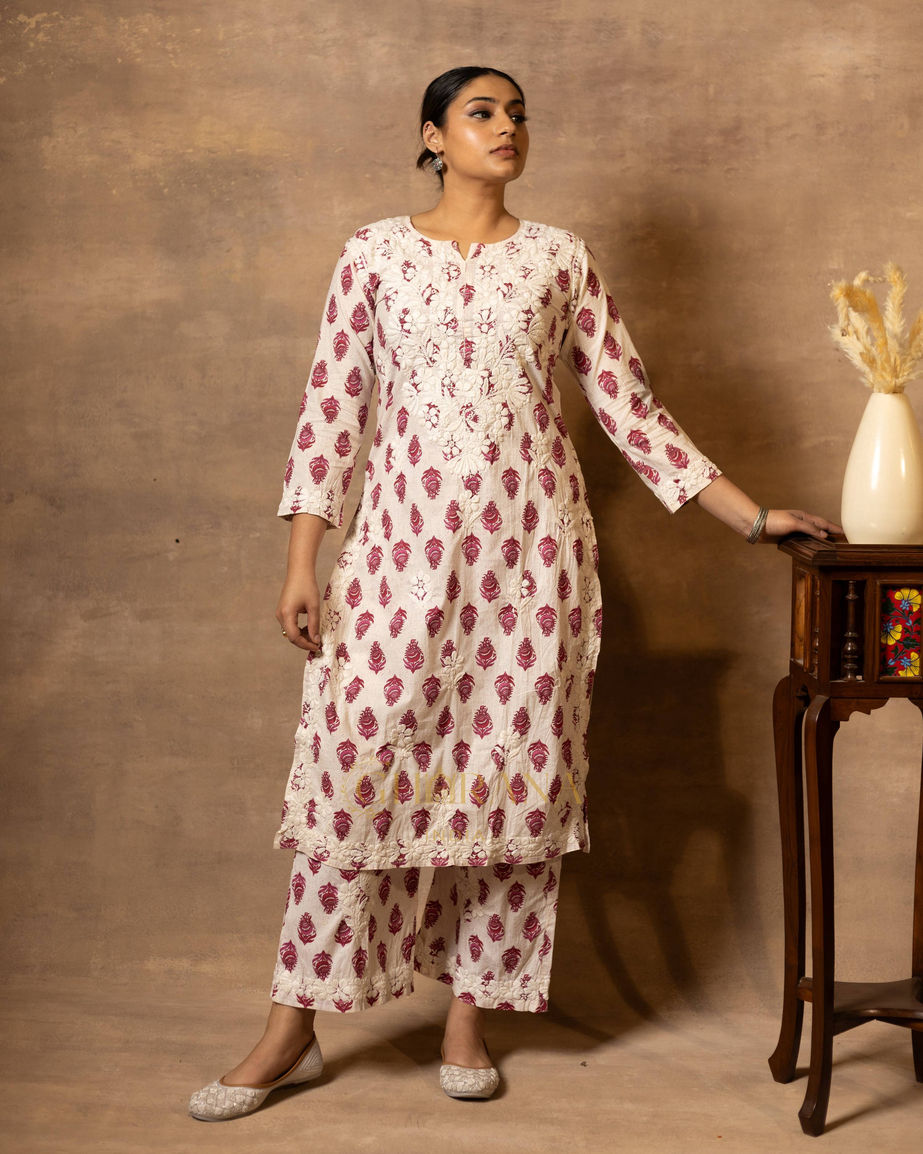 Gharana India Cotton Coord Floral Printed Kurta With Palazzo Set - Distacart