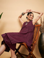 InWeave Women's Wine Solid Short Kurta Palazzo Set