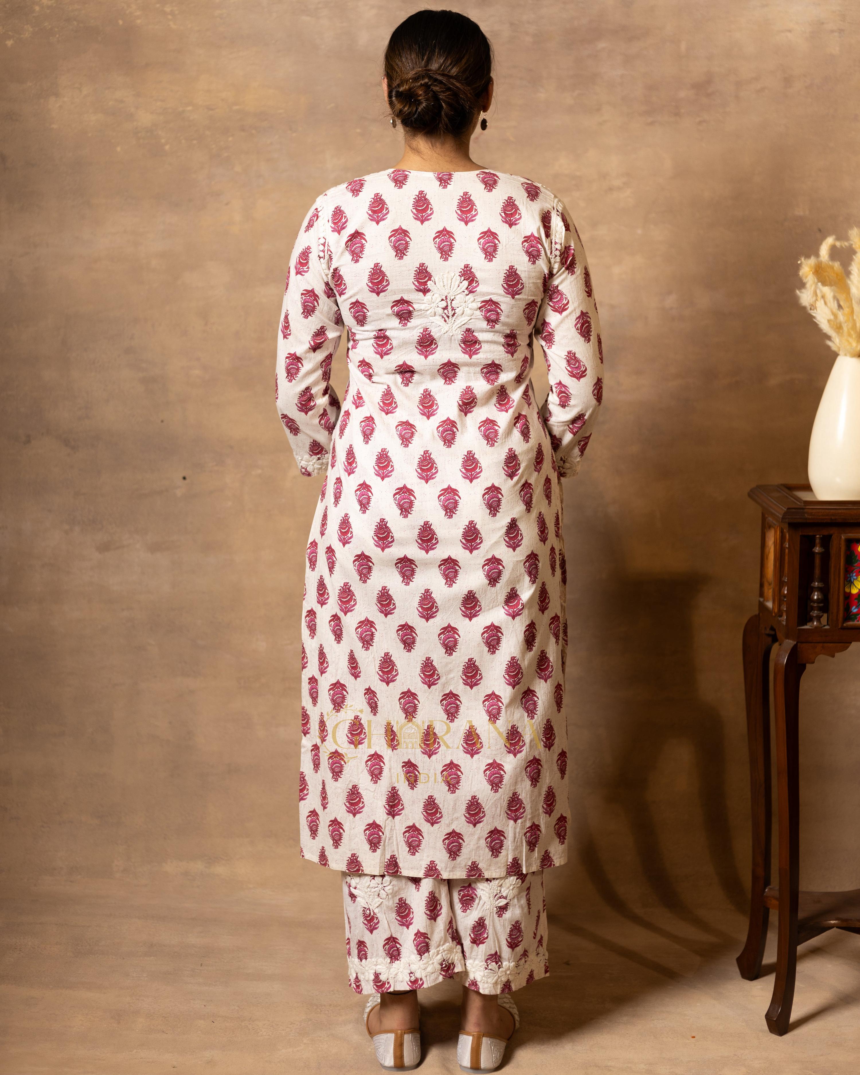 Gharana India Cotton Coord Floral Printed Kurta With Palazzo Set - Distacart