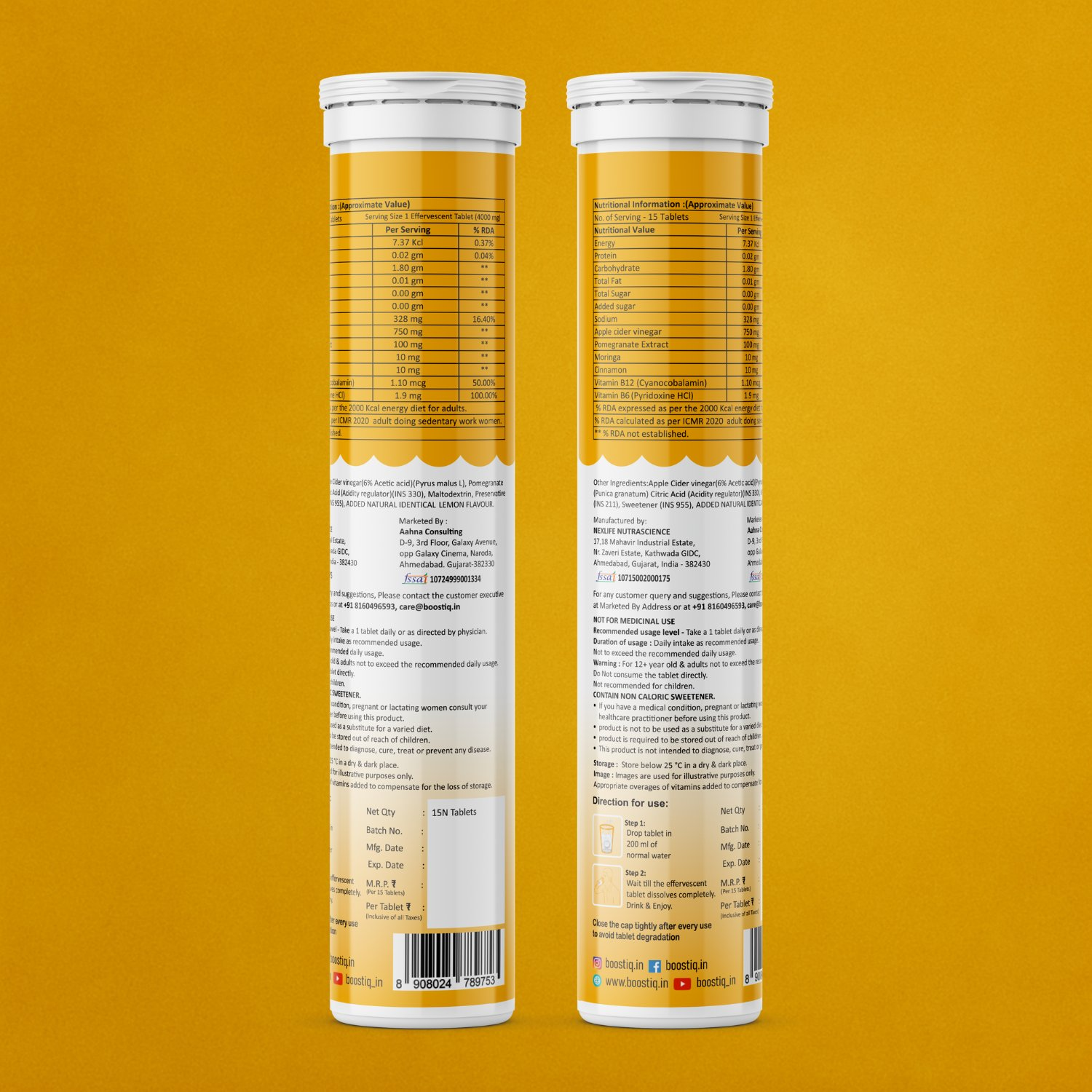 BOOSTIQ ACV Moringa & Cinnamon Effervescent Tablets - Lemon Flavour