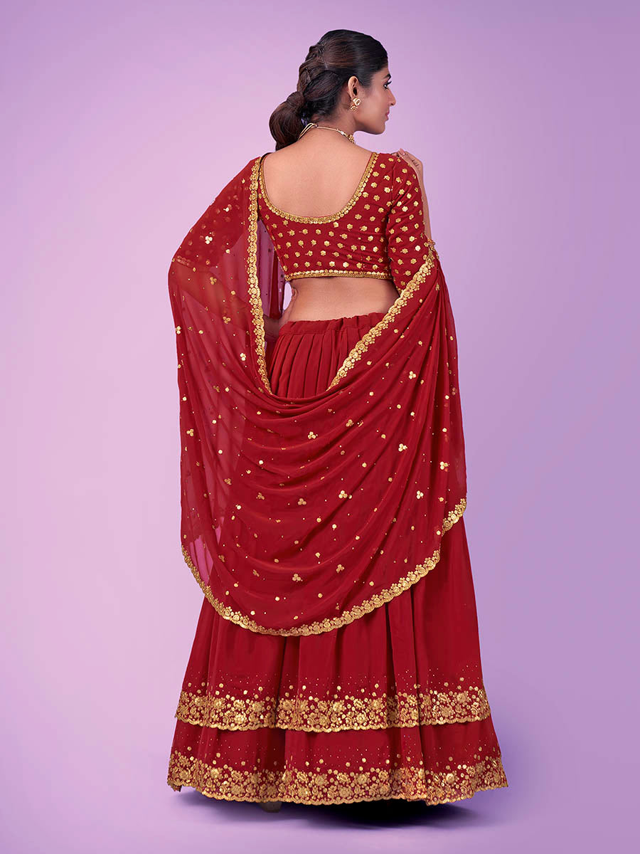 Myra Red Georgette Embroidered Designer Lehenga