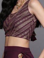 Indian Clothing Ahalyaa Purple & Gold-Toned Printed Sequinned Foil Print Ready to Wear Lehenga & Blouse With Dupatta