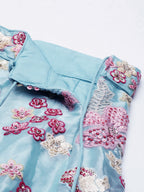House of Panchhi Turquoise Blue Organza Sequins And Zarkan Embroidery Lehenga Choli & Dupatta