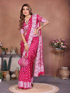 Anaita Pink Handmade Bandhej Viscose Silk Saree With Blouse - Distacart