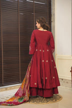 Yash Enterprise Maroon Maslin Cotton Party Wear Suit Set - Distacart