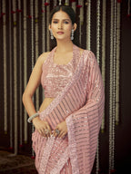 Myra Baby Pink Art Silk Heavy Embroidered Saree - Distacart