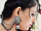 Tehzeeb Creations Women's Silver And Black Colour Oxidised Earrings With Tikka - Distacart