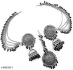 Tehzeeb Creations Women's Silver And Black Colour Oxidised Earrings With Tikka - Distacart