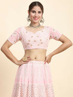 Jyoti Fashion Stunning Baby Pink Faux Georgette 3MM Sequins with Thread & Jari Embroidery Lehenga Choli with Dupatta