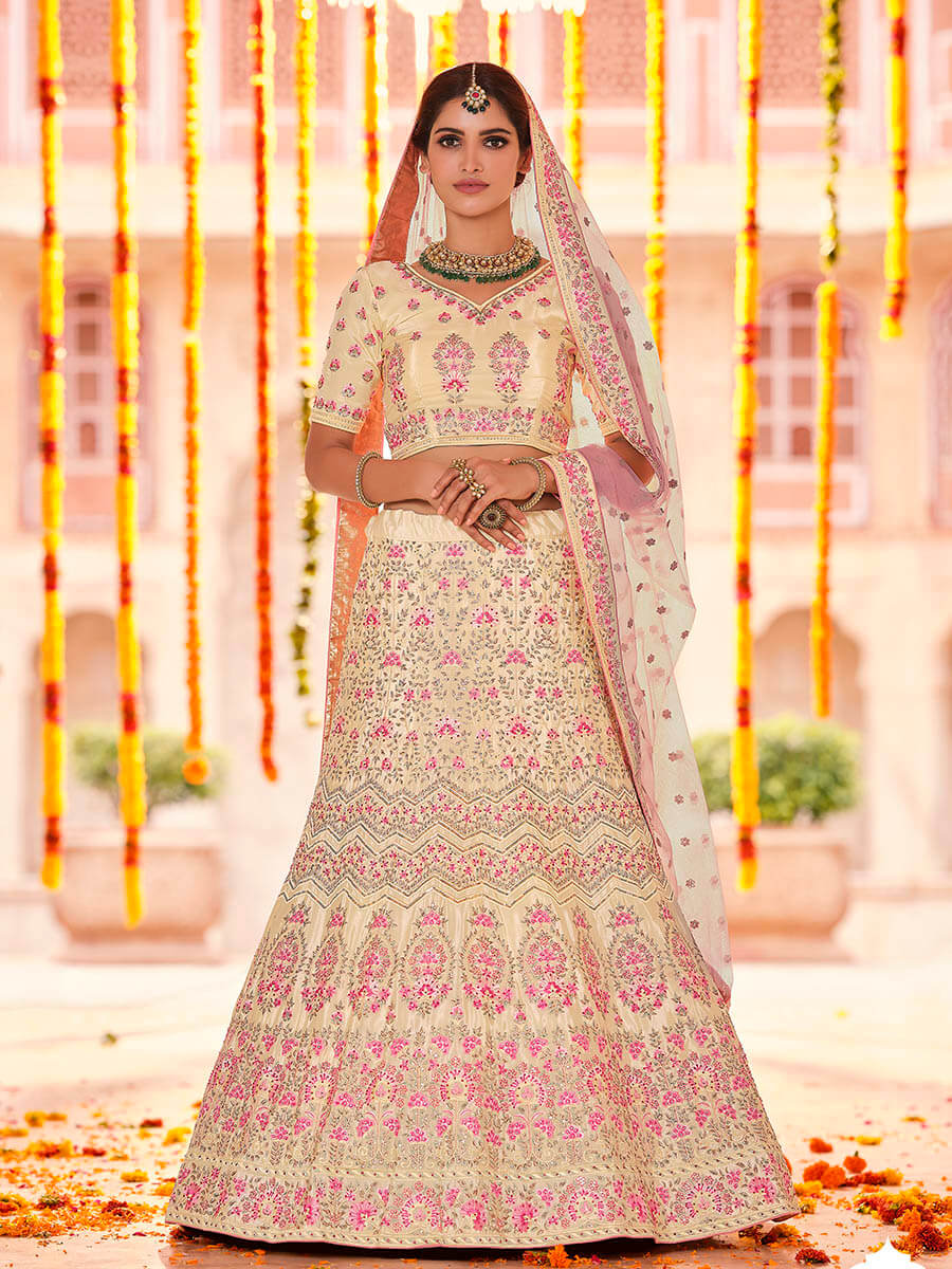 Myra Yellow Crepe Embroidered Designer Lehenga