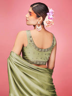 Myra Olive Art Silk Embroidered Designer