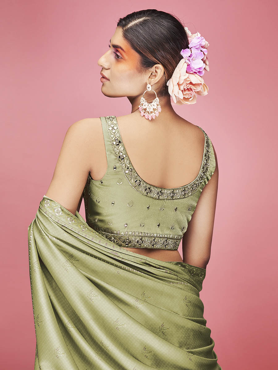 Myra Olive Art Silk Embroidered Designer