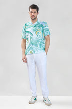 Xkind Green Fine Cord Drop Shoulder Printed Relaxed Fit Shirt