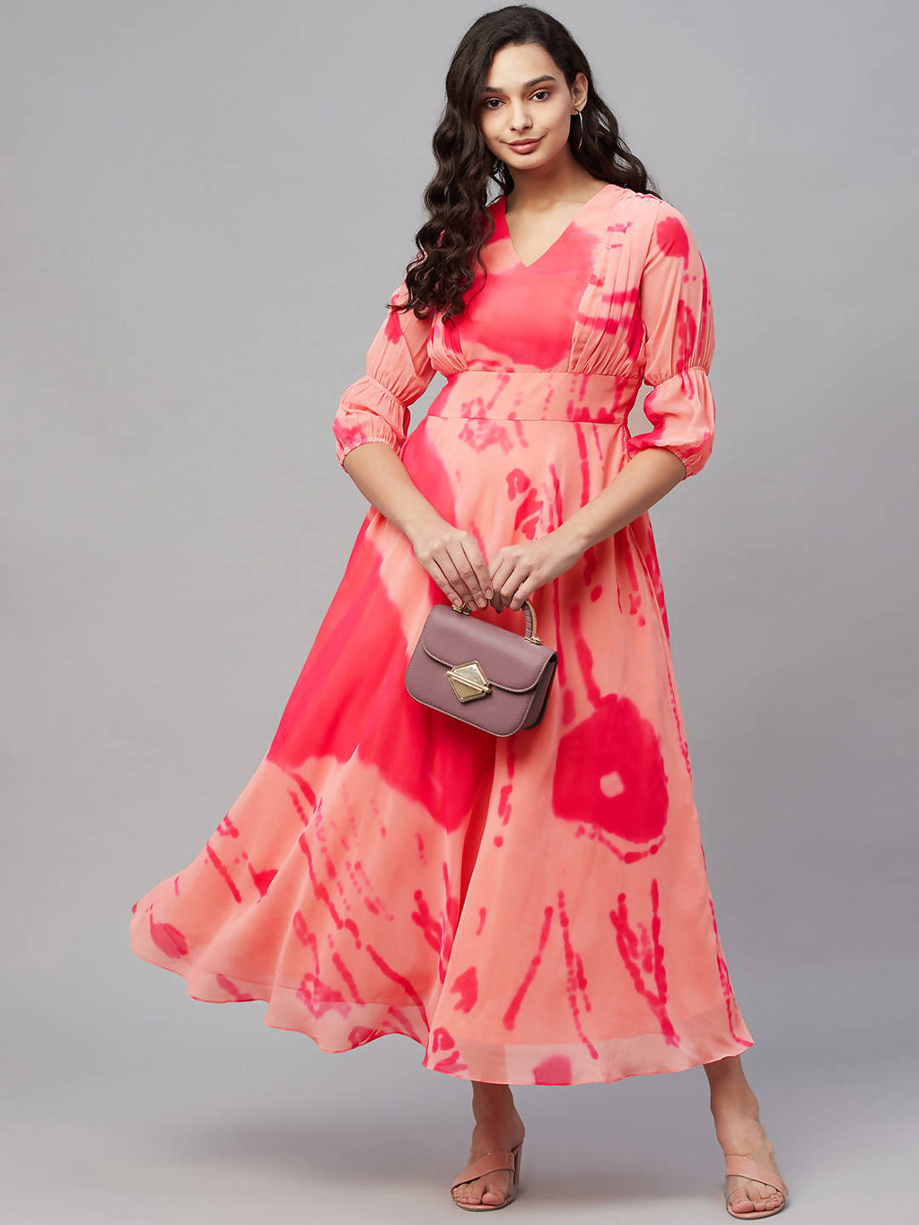 Myshka Stylish Printed 3/4 Sleeve ,V Neck Women Dress - Distacart