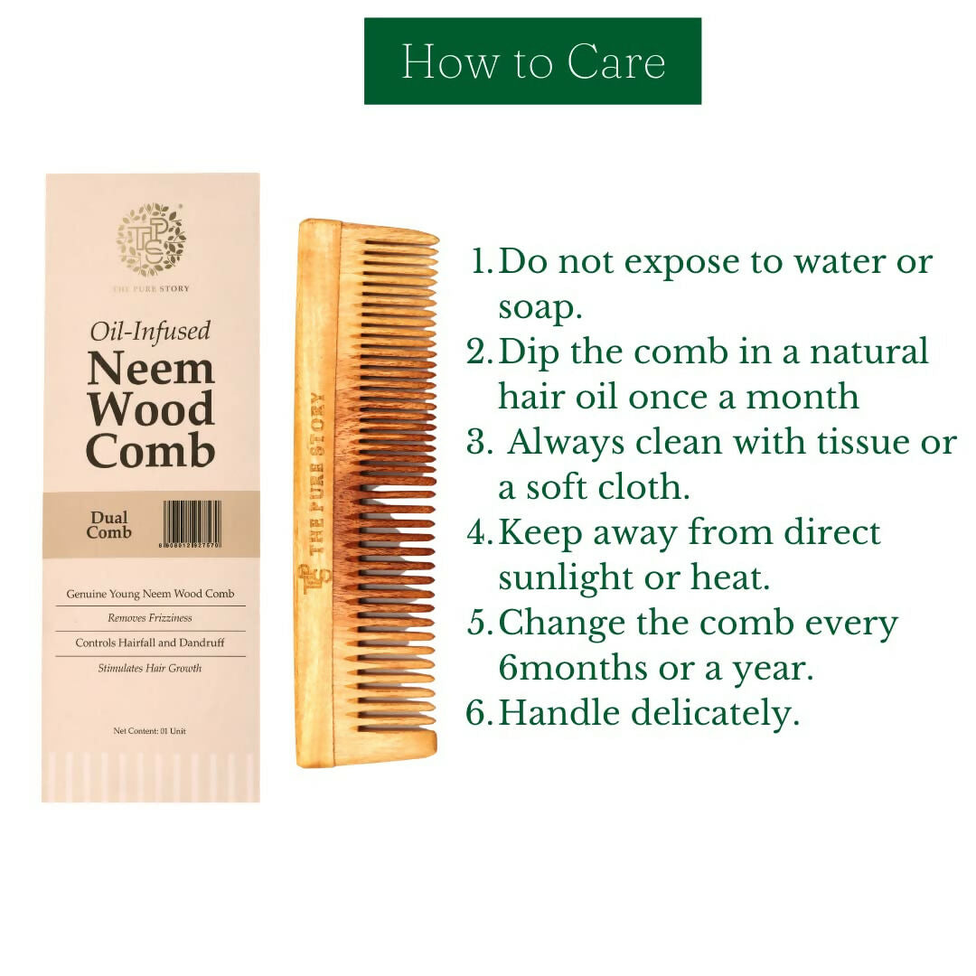The Pure Story Oil Infused Neem Wood Dual Comb - Distacart