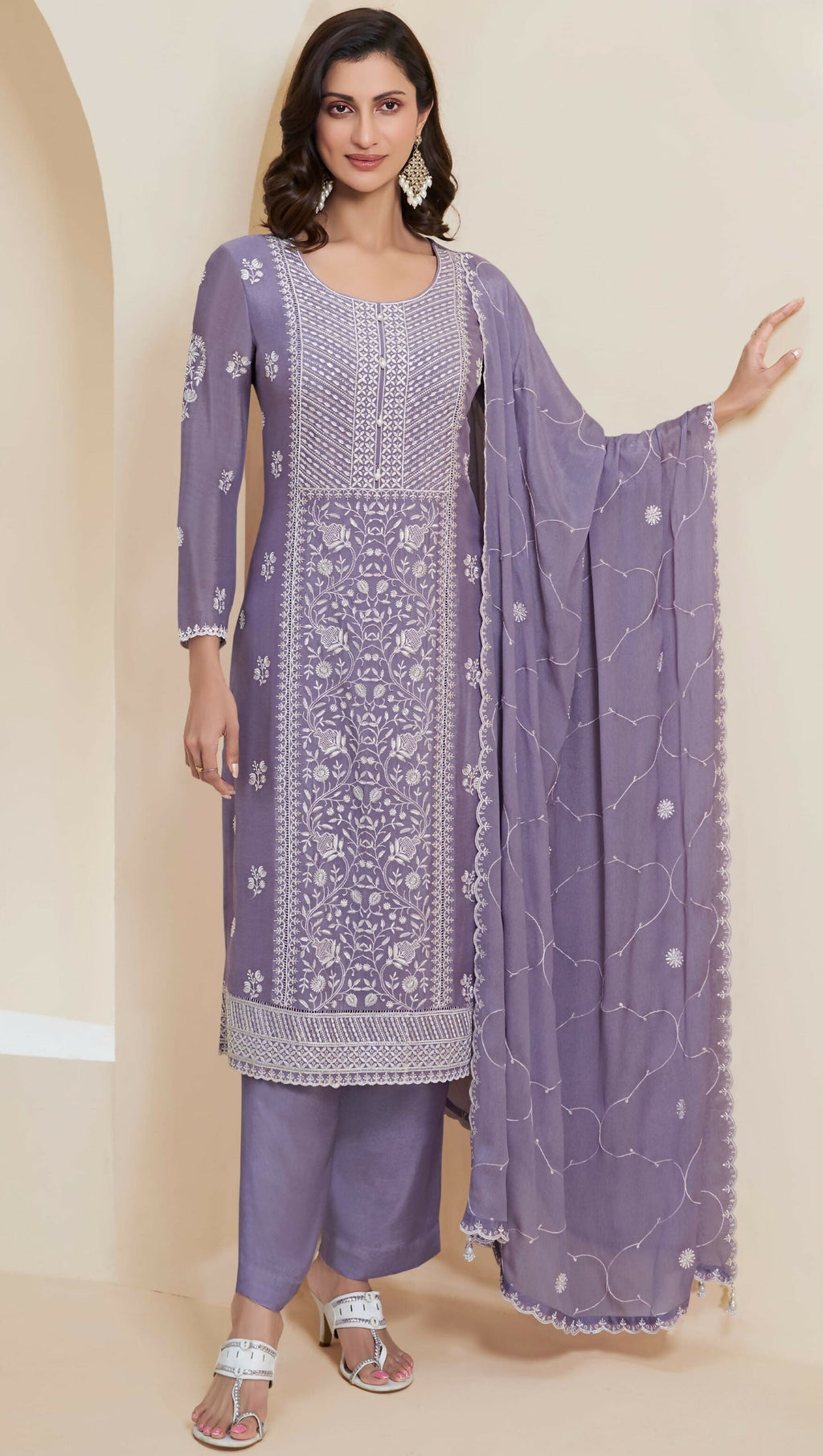 Anaita Purple Chinon Embroidered Thread Work Stitched Salwar Suit - Distacart