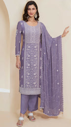 Anaita Purple Chinon Embroidered Thread Work Stitched Salwar Suit - Distacart