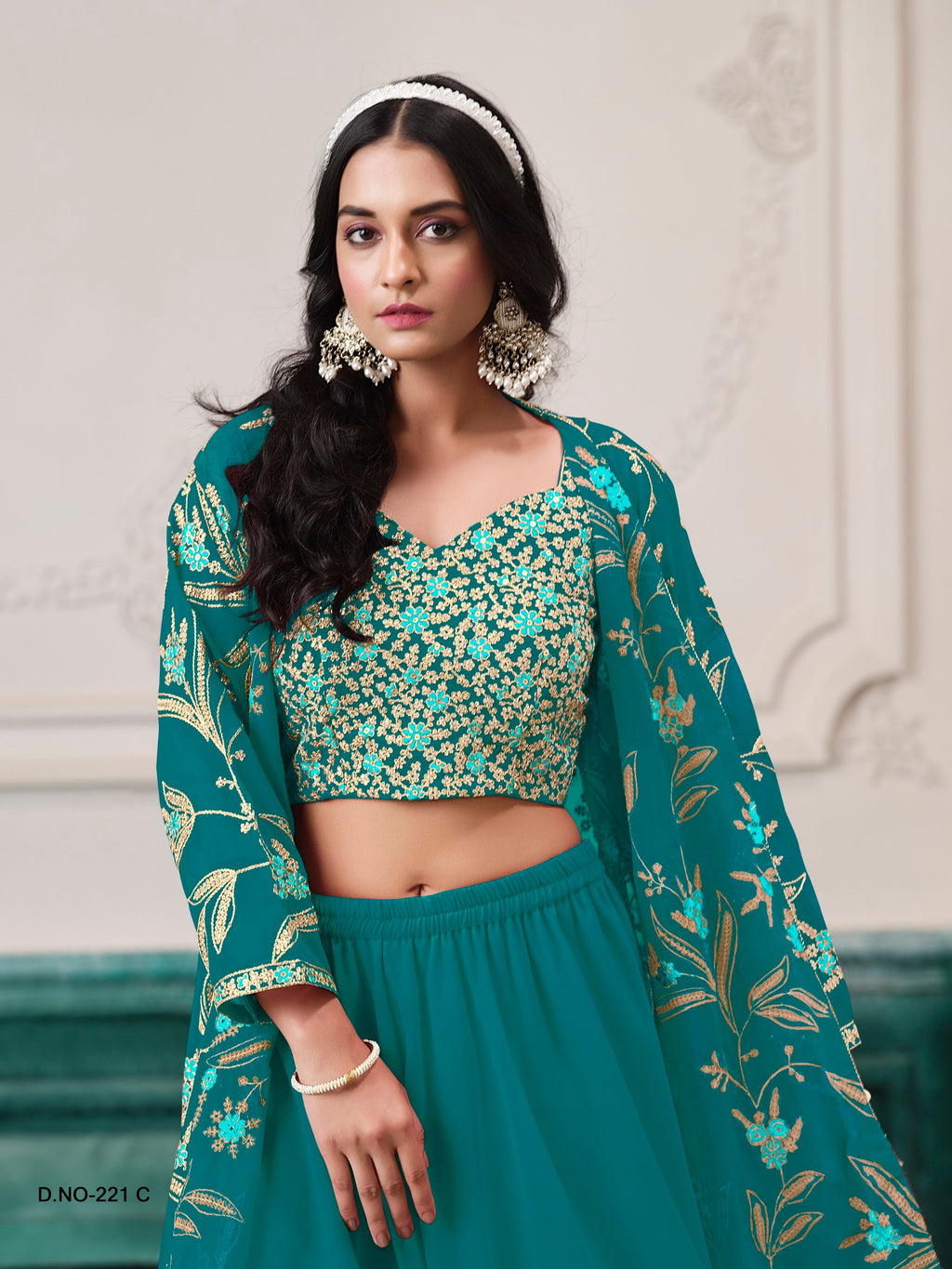Anaita Turquoise Faux Georgette Sequins Embroidered Stitched Ethnic Suit - Distacart