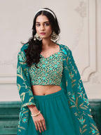 Anaita Turquoise Faux Georgette Sequins Embroidered Stitched Ethnic Suit - Distacart