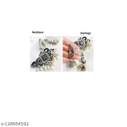 Tehzeeb Creations Women's Silver Colour Peacock Design Necklace And Earrings