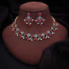 Tehzeeb Creations Brass Gold-Polished Gold, Pink, Blue Jewel Set