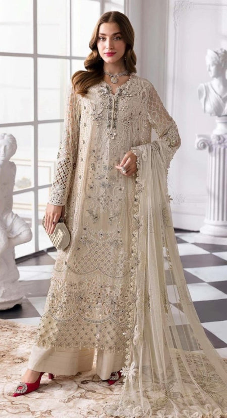 Anaita Cream Fox Georgette Suit With Khatli & Sequence Work