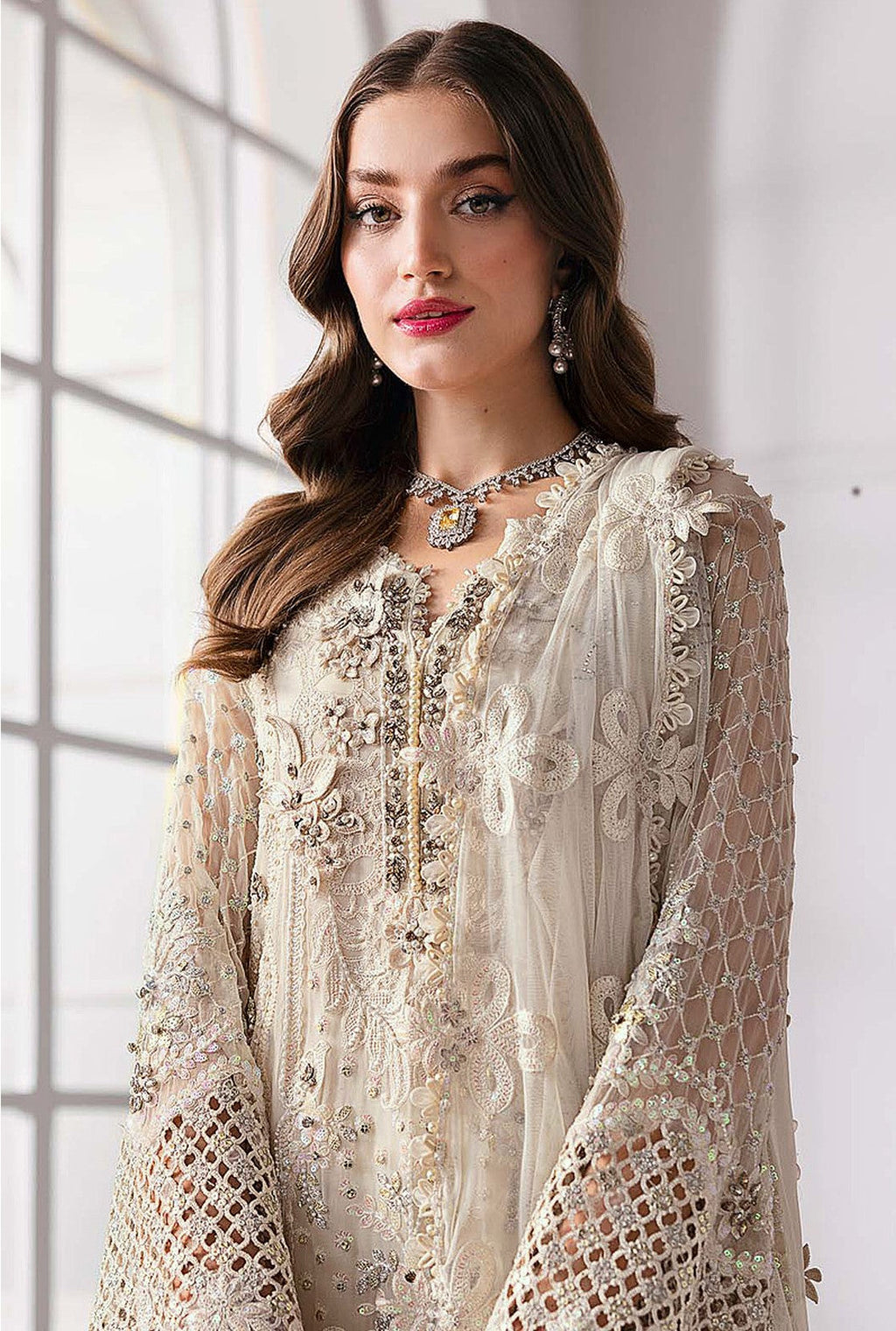 Anaita Cream Fox Georgette Suit With Khatli & Sequence Work - Distacart