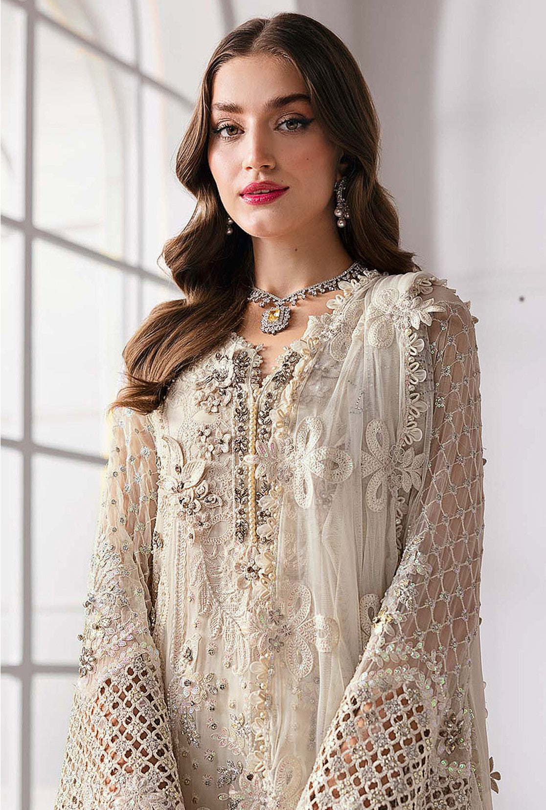 Anaita Cream Fox Georgette Suit With Khatli & Sequence Work - Distacart
