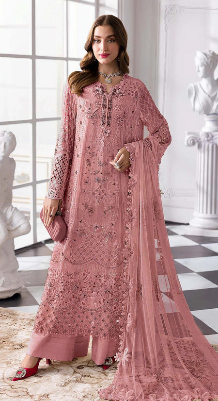 Anaita Peach Fox Georgette Suit With Khatli & Sequence Work