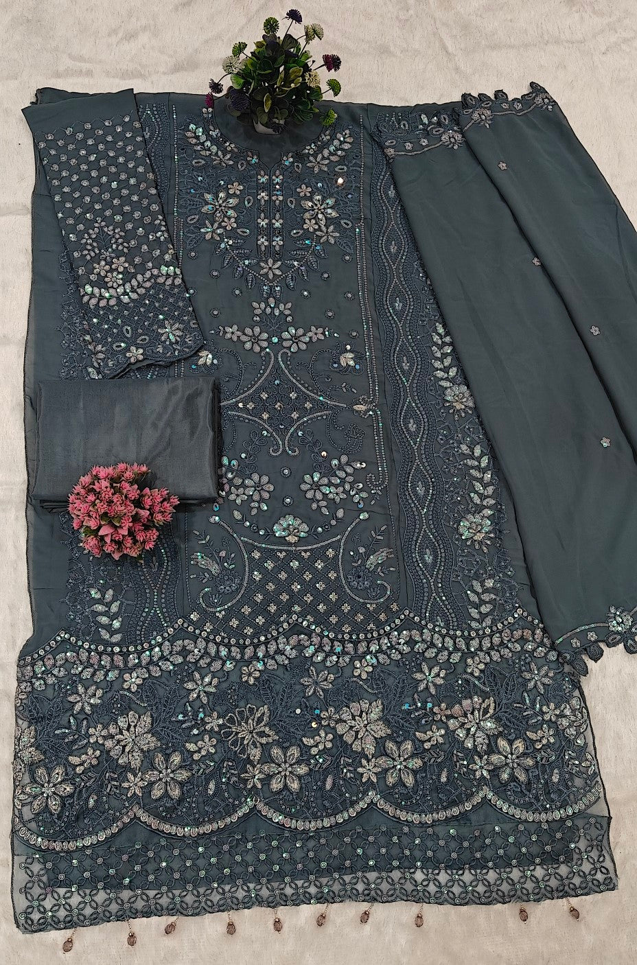 Anaita Blue Fox Georgette Suit With Khatli & Sequence Work - Distacart