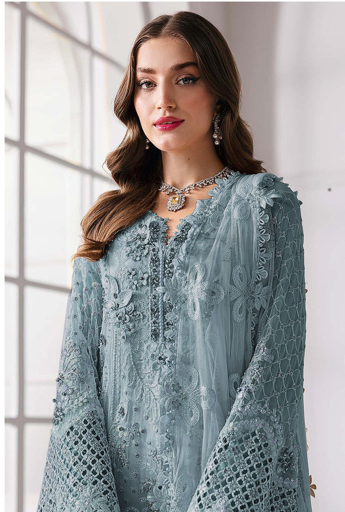 Anaita Blue Fox Georgette Suit With Khatli & Sequence Work - Distacart