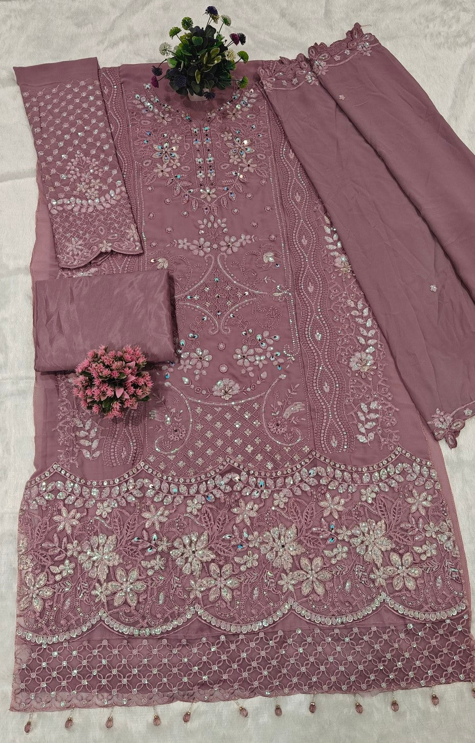 Anaita Purple Fox Georgette Suit With Khatli & Sequence Work - Distacart