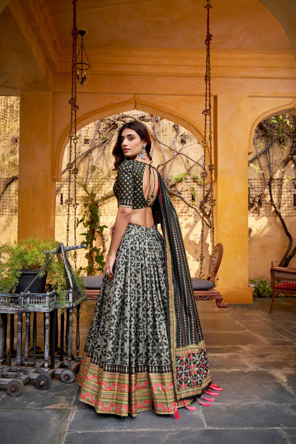 Lorenvalley Fashion Black Tasar Silk Iconic Sparkle with Lace Border Lehenga Choli with Dupatta - Distacart