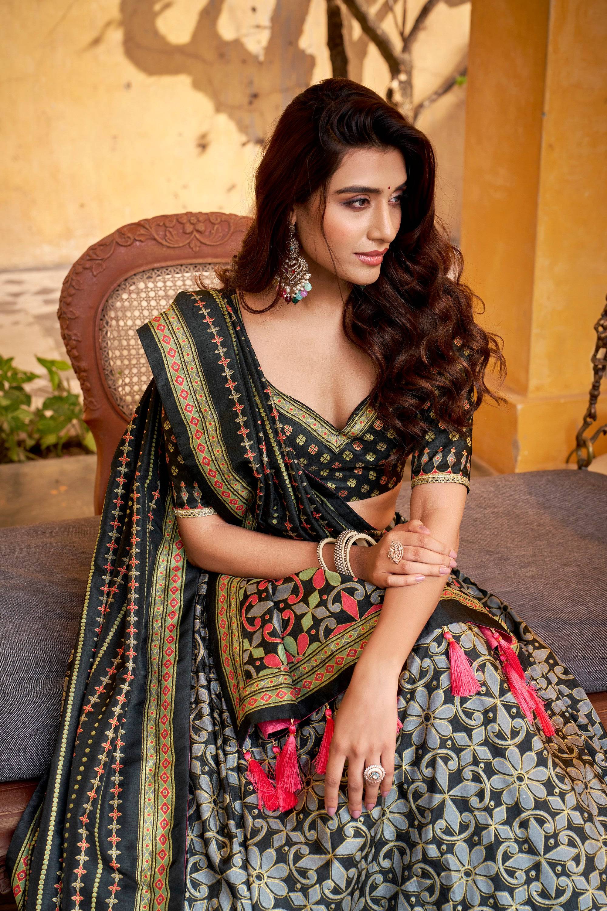 Lorenvalley Fashion Black Tasar Silk Iconic Sparkle with Lace Border Lehenga Choli with Dupatta - Distacart