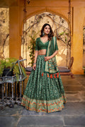 Lorenvalley Fashion Green Tasar Silk Iconic Sparkle with Lace Border Lehenga Choli with Dupatta - Distacart