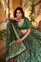 Lorenvalley Fashion Green Tasar Silk Iconic Sparkle with Lace Border Lehenga Choli with Dupatta - Distacart