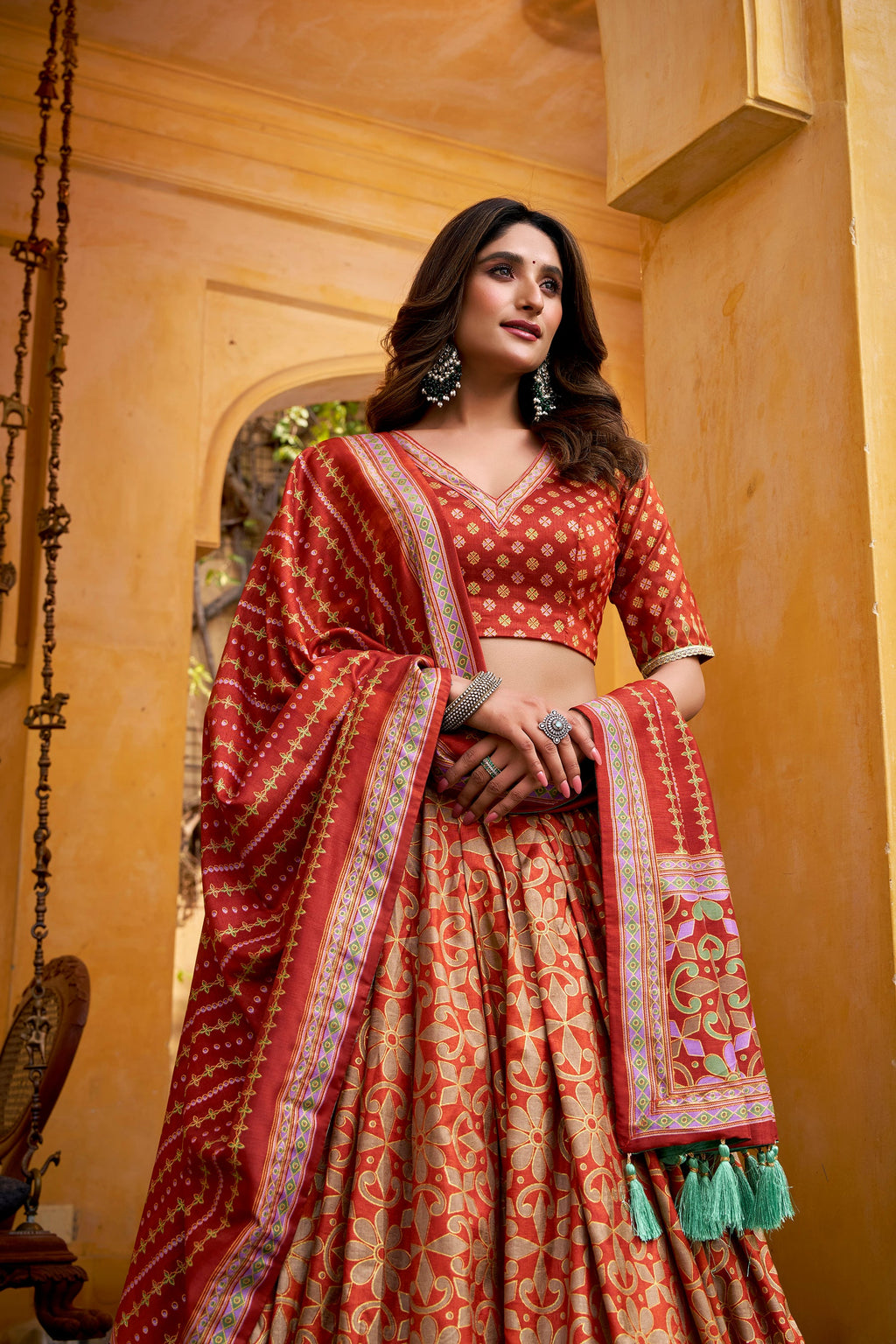 Lorenvalley Fashion Orange Tussar Silk Iconic Sparkle With Lace Border Lehenga Choli with Dupatta - Distacart