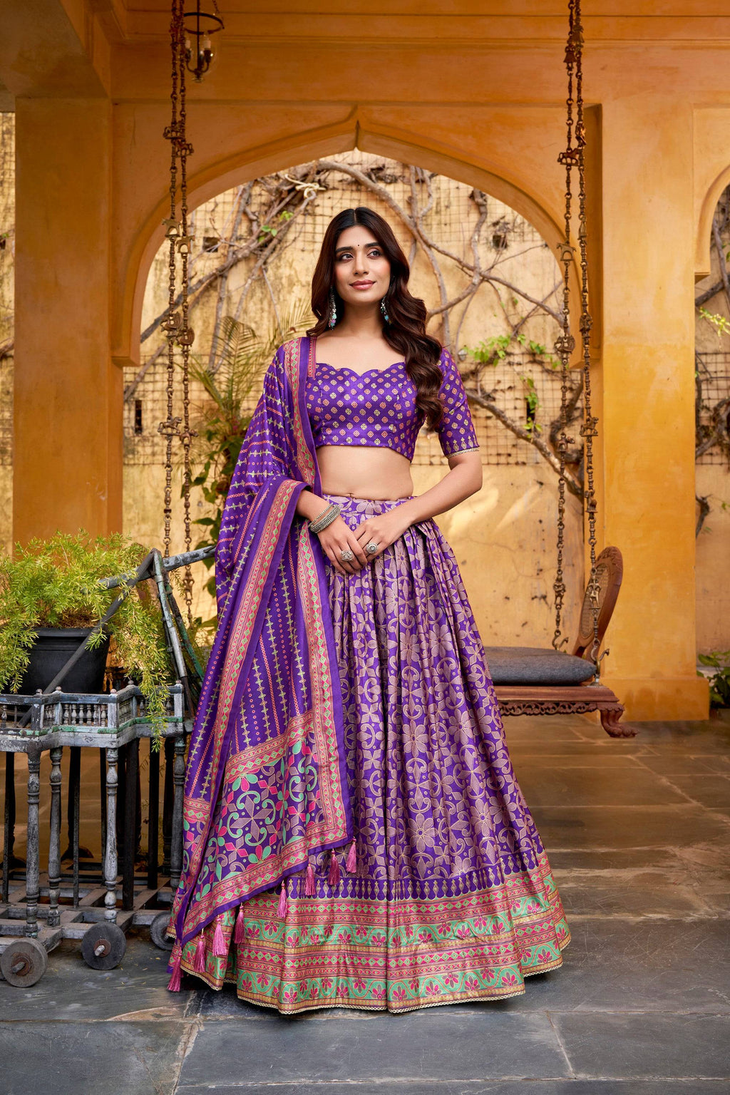 Lorenvalley Fashion Purple Tasar Silk Iconic Sparkle with Lace Border Lehenga Choli with Dupatta - Distacart