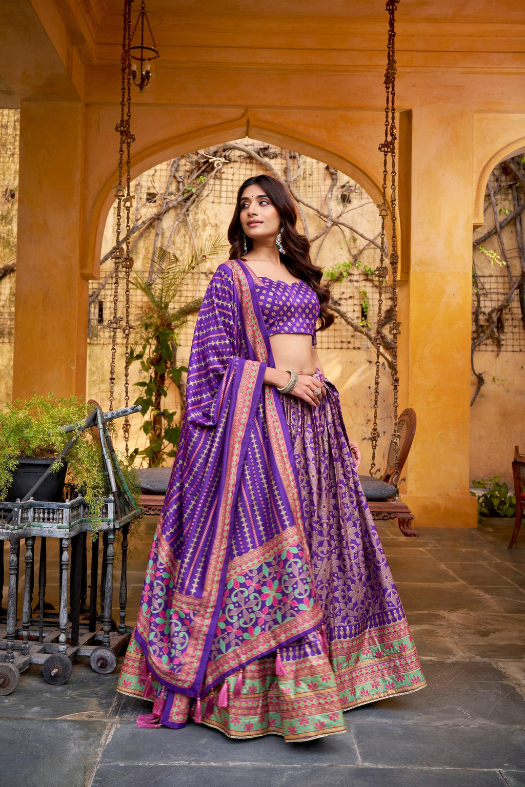 Lorenvalley Fashion Purple Tasar Silk Iconic Sparkle with Lace Border Lehenga Choli with Dupatta - Distacart