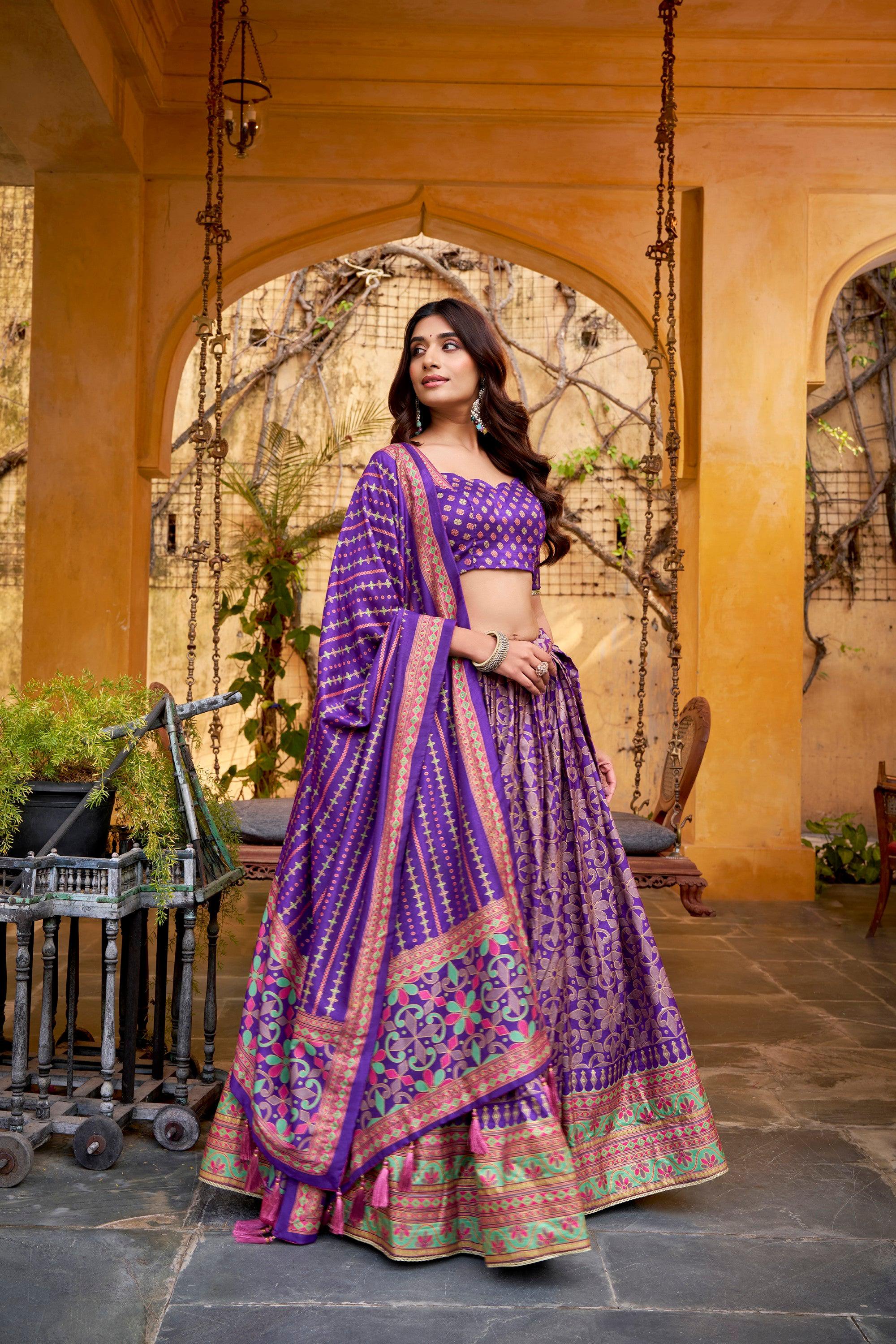 Lorenvalley Fashion Purple Tasar Silk Iconic Sparkle with Lace Border Lehenga Choli with Dupatta - Distacart
