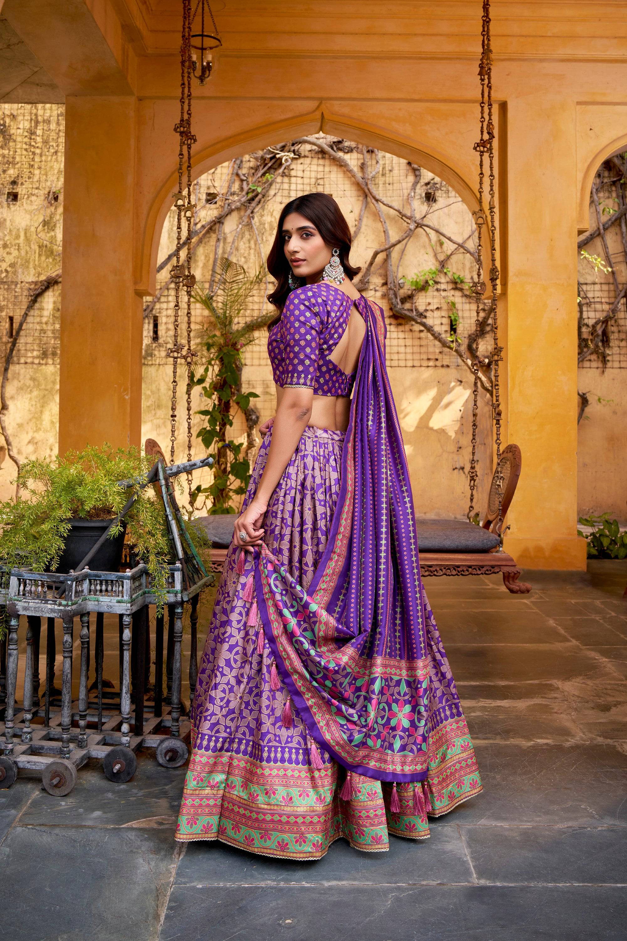 Lorenvalley Fashion Purple Tasar Silk Iconic Sparkle with Lace Border Lehenga Choli with Dupatta - Distacart