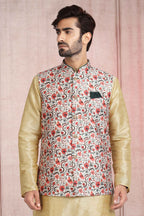 Raivat Ethnic Art Banarasi Silk Printed Work 3 Pics Jacket Set In Pista Green Colour