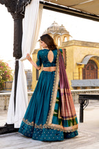 Lorenvalley Fashion Firozi Vichitra Silk Sequins and Thread Embroidery Work Lehenga Choli with Dupatta - Distacart